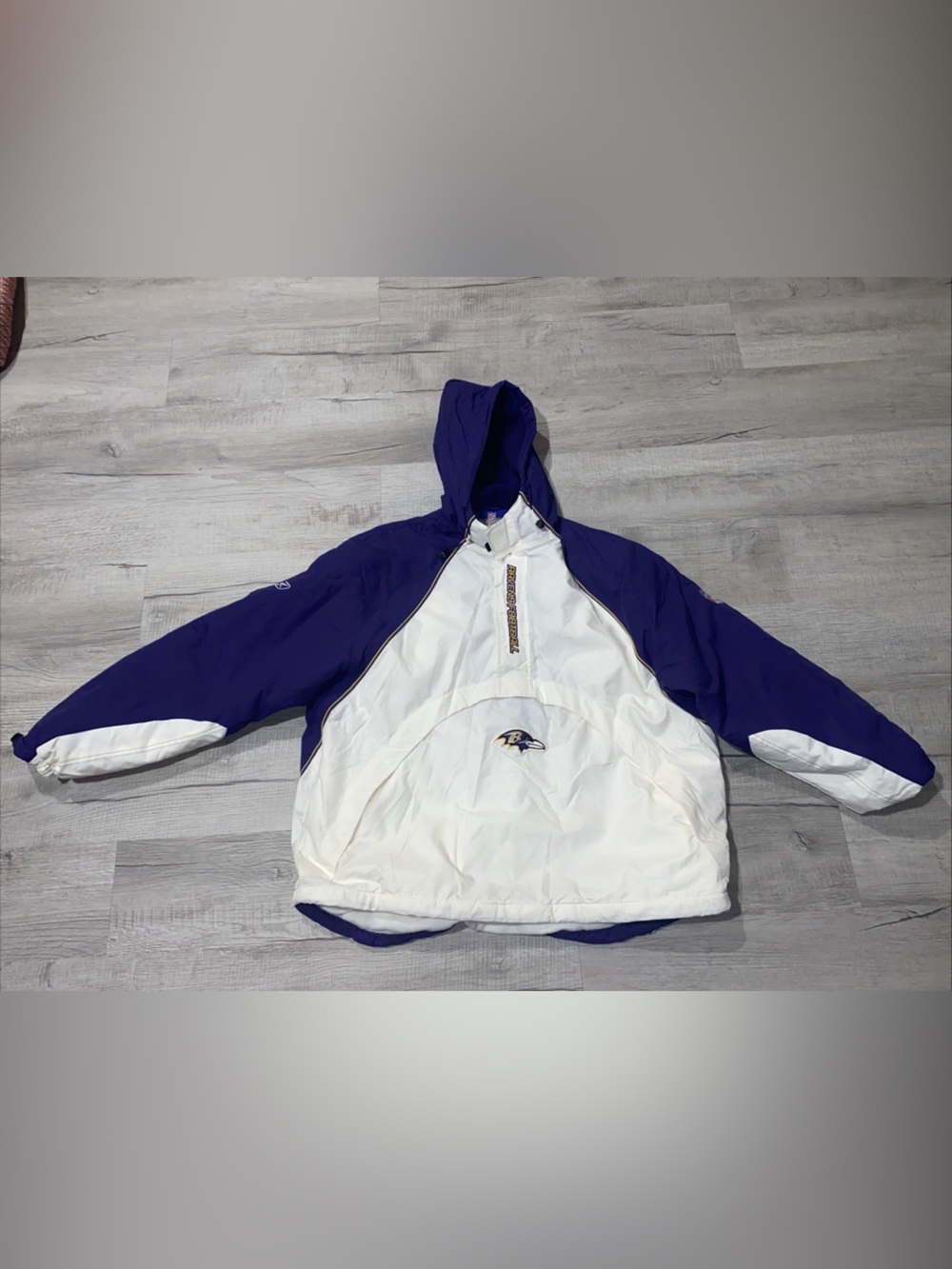 Reebok White & Purple Hooded Pullover Puffer Jacket - Ravens Emblem